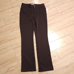 Anthropologie Stretch Straight Leg Zip Trousers Chocolate Brown with Tag Soze Small Work Wear Business Comfort / **ITEM PRE-OWNED BUT UNWORN**