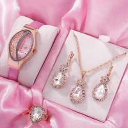 Ladies Rhinestone Quartz Watch+Bracelet Set Fancy Women Watches and Jewelry Sets