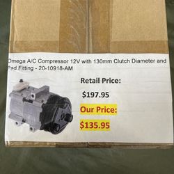 Omega A/C Compressor 12V with 130mm Clutch Diameter and Pad Fitting - 20-10918-AM