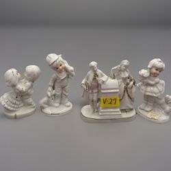 Lots of poor vintage white glazed figurines with gold accents