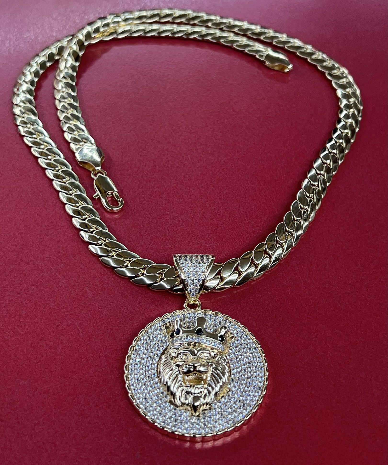 -Lion Head-icy simulated diamonds stones pendant and Cuban necklace 🔥🔥🔥