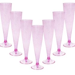 Homy Feel Pink Glitter Plastic Pink Wine Glasses 30 Pack,5 OZ Champagne Flutes Disposable for Party,Plastic Champagne Flutes,Mimosa Bar Glasse Supplie
