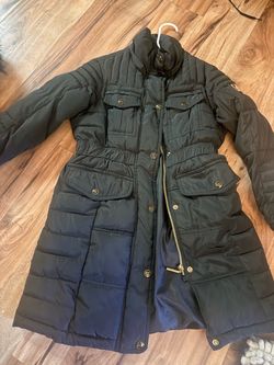 Black Quilted Puffer Coat with Gold Hardware
