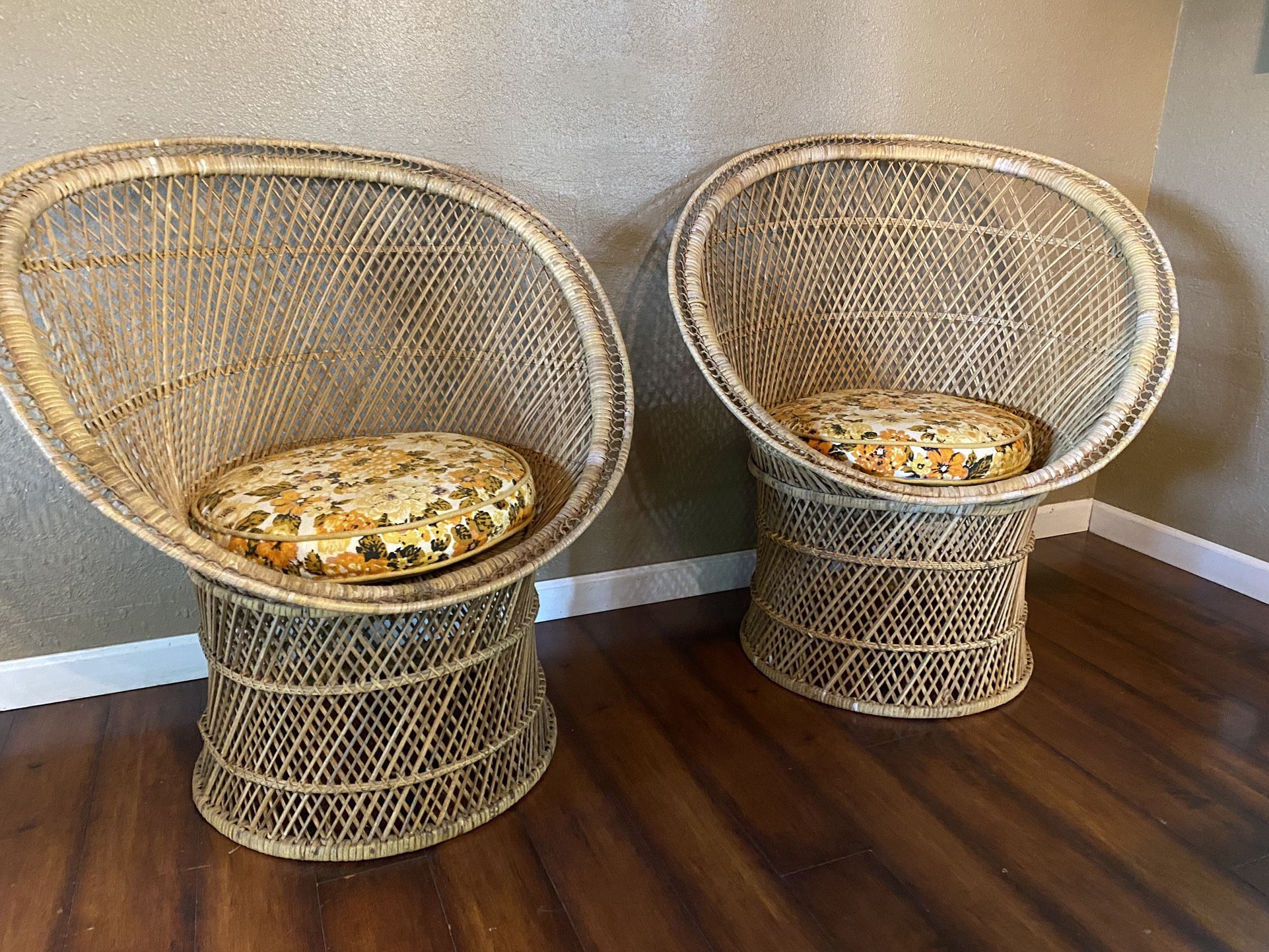 2 Vintage Rattan Peacock Chairs