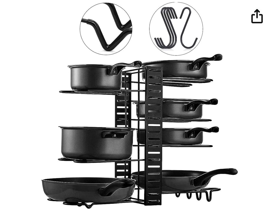 GUGUFOX Premium Pot and Pan Organizer for Cabinet, Large Capacity Pot Organizer Non-Slip 8 Silicone Tiers, 3 DIY-Method Pot Organizer Rack for Under C
