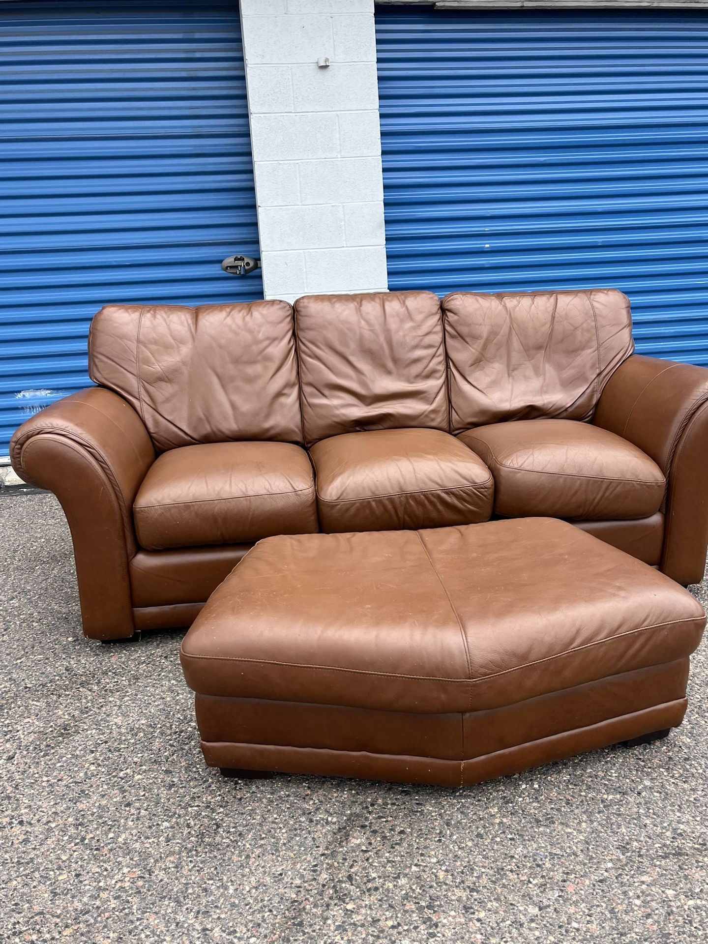 Real Leather Couch + Ottoman – Free Delivery!