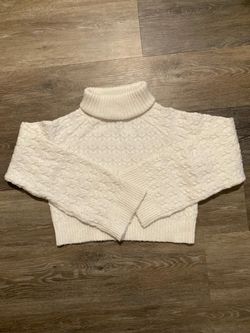 Cream Cable Knit Cropped Turtleneck Sweater