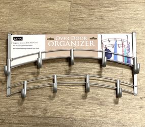 Lynk® Over Door Hook Rack - Scarf, Belt, Hat, Jewelry Hanger - 9 Hook Organizer Rack