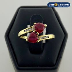 Ladies Stone and Diamond Ring in 10k Gold