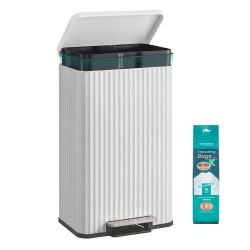 Trash Can, 13 Gallon (50 L) Garbage Can for Kitchen, with Lid, Pedal, and Removable Inner Bucket, Soft Close, Stainless Steel, 15 Trash Bags (Code K)