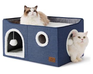 Bedsure Large Cat Beds for Indoor Cats - Extra Wide Cat Cube House for Small Pet with Fluffy Ball Hanging