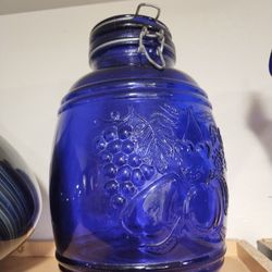 Large Vintage Blue Glass Canister 