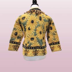 VINTAGE RARE Sunflower Floral Embroidered Tapestry Open-Front Fringe Jacket