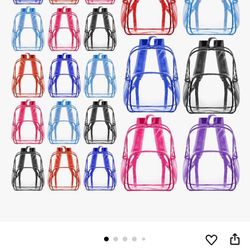 Amylove 24 Pcs Clear Backpack bulk for Stadium Events Heavy Duty PVC Transparent Bookbag for College Workplace Security (15 Inches,Assorted 6 Colors)