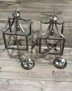 Elegant LARGE Light Fixture Pendants SET OF 2  METAL CHANDELIERS