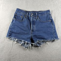 Levi's 501 Cut Off Shorts Button Fly Womens Size  26 Blue Wash Distressed#3B