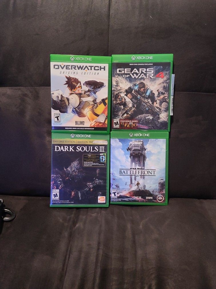 4 Xbox One Video Game Lot. Overwatch, Dark Souls 3, Gears of War 3, Starwars BattleFront