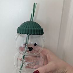2025 Holiday New Glass Bear Cold Cup With Straw 20oz Mug Jar Coffee Unbranded