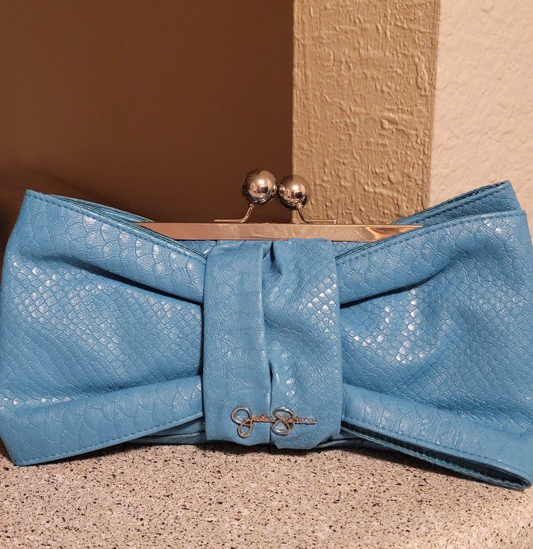 Jessica Simpson Turquoise Bow Clutch 