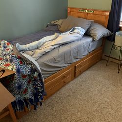 Fast Pickup =cheaper Price Twin Size Bed Frame W/Large Drawers With Like New Mattress