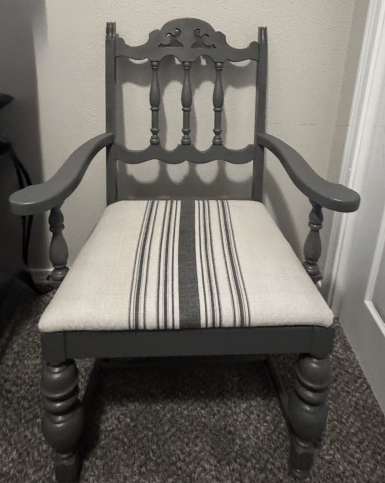 Solid Wood vintage Chair With Grain Sack Fabric