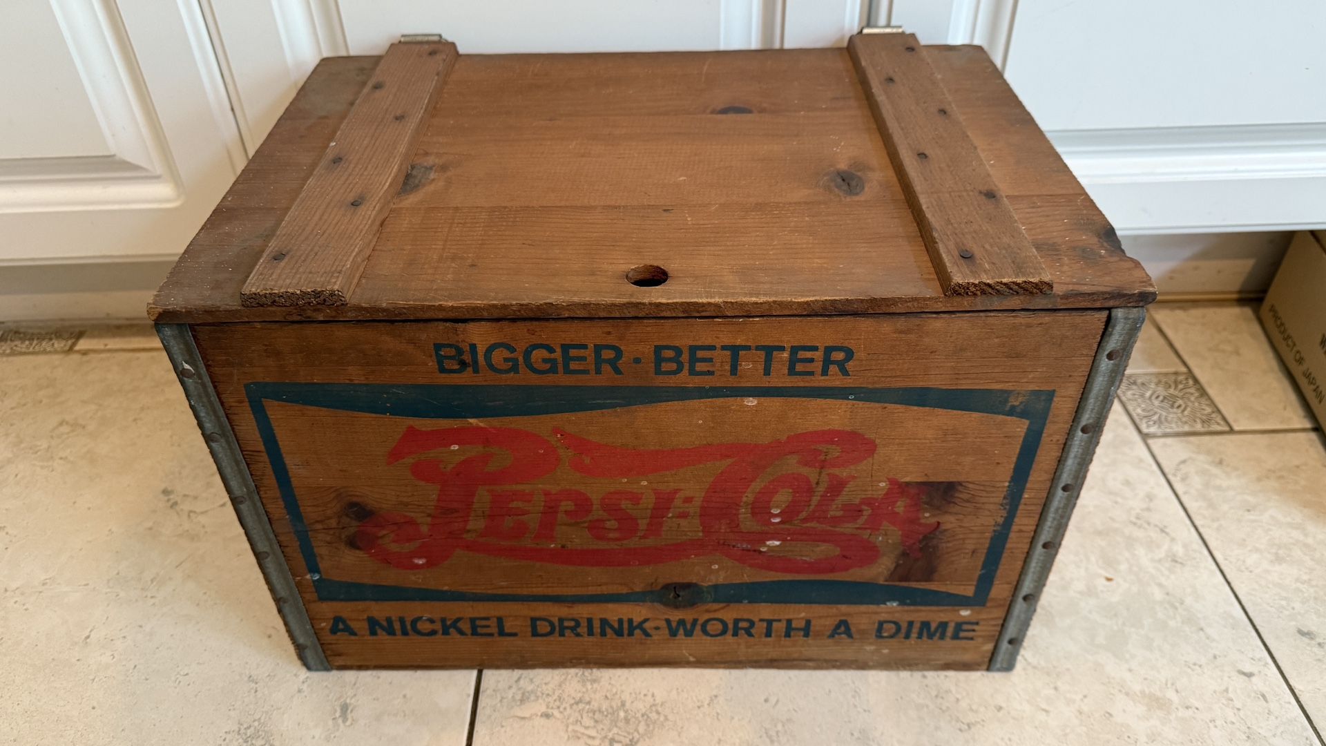 Vintage 1950s Double Dot Wooden Pepsi Cola Crate with Hinged Lid