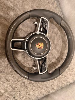 OEM Porsche Macan 95B Steering Wheel Complete – Carbon Fiber Leather + PDK Paddle Shifters + Multifunction Controls + Rear Modules