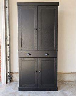Black Farmhouse Pantry Storage Cabinet – 4 Doors & Drawe