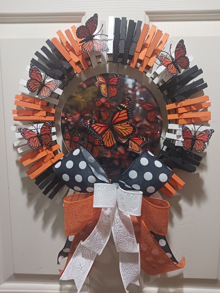 Beautiful handmade Hand-Painted Butterfly Clothes Pin Wreath
