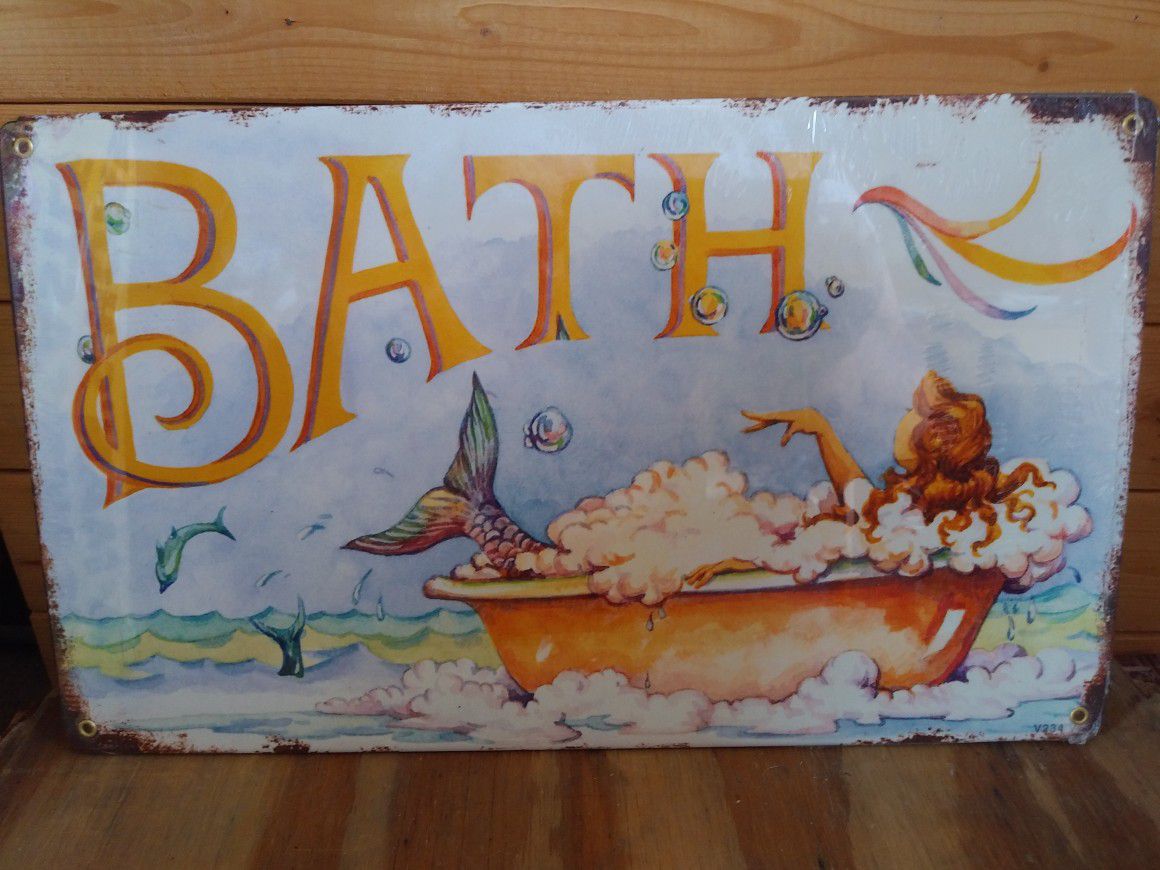 Mermaid Bath metal sign. 8x14"