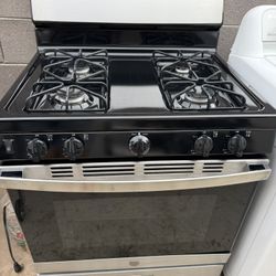 GE Gas Range Stove Black and Stainless Steel