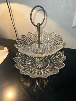Vintage Cut Glass Two Tier Dessert Stand