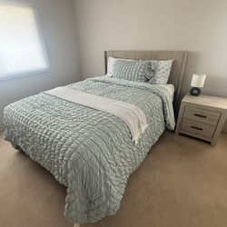 Modern Bedroom Furniture Set-Bed frame, Box spring, Mattress, Nightstand & Dresser Queen size 