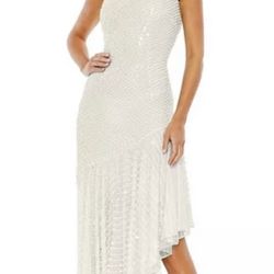 Mac Duggal White Beaded One-Shoulder Long Dress Size 4
