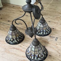 Tiffany Style Stained Glass Three Globe Bronze Chandelier