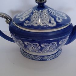 1980s Vintage Royal Blue And White Teapot Porcelain