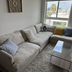 Modern Beige L-Shaped Sectional Sofa with Chaise