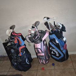 3 Full Sets Of Golf Clubs With Bags. Callaway And Taylor Made 