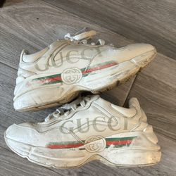 Gucci shoes sneakers women, size US 6, EUR 36, ivory, rhyton gucci logo leather