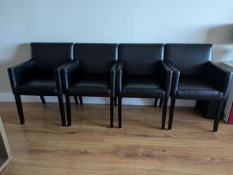 Crate & Barrel Lowe Onyx Leather Dining Arm Chairs