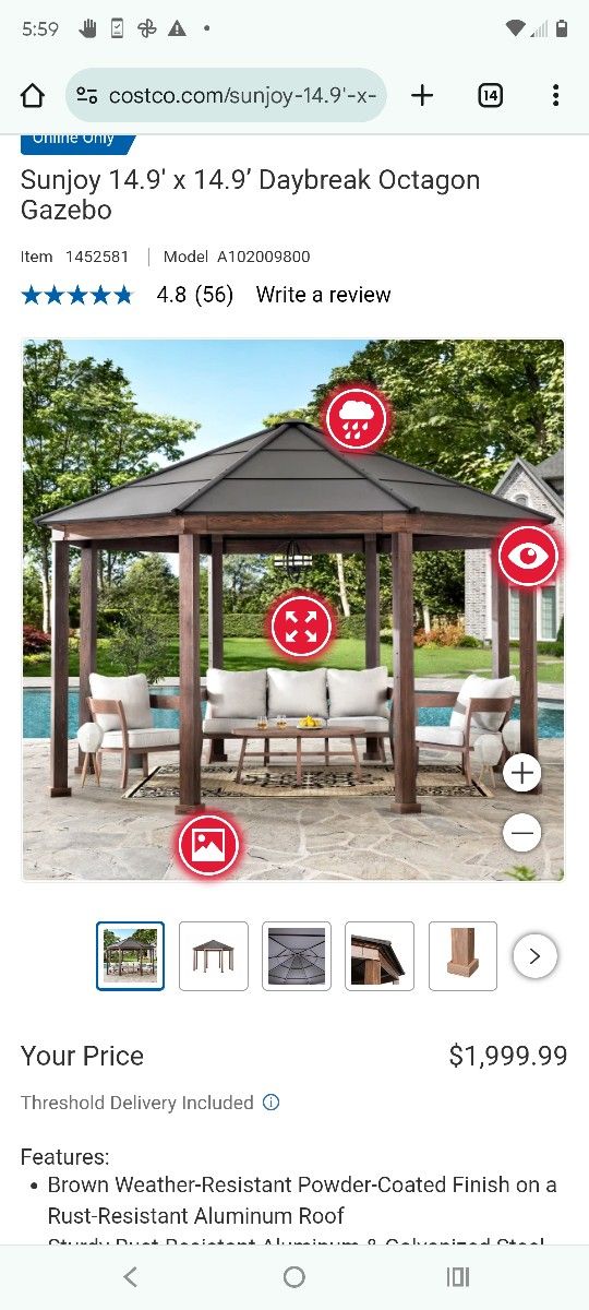 Gazebo 14x14 Octagon New In Box From Costco