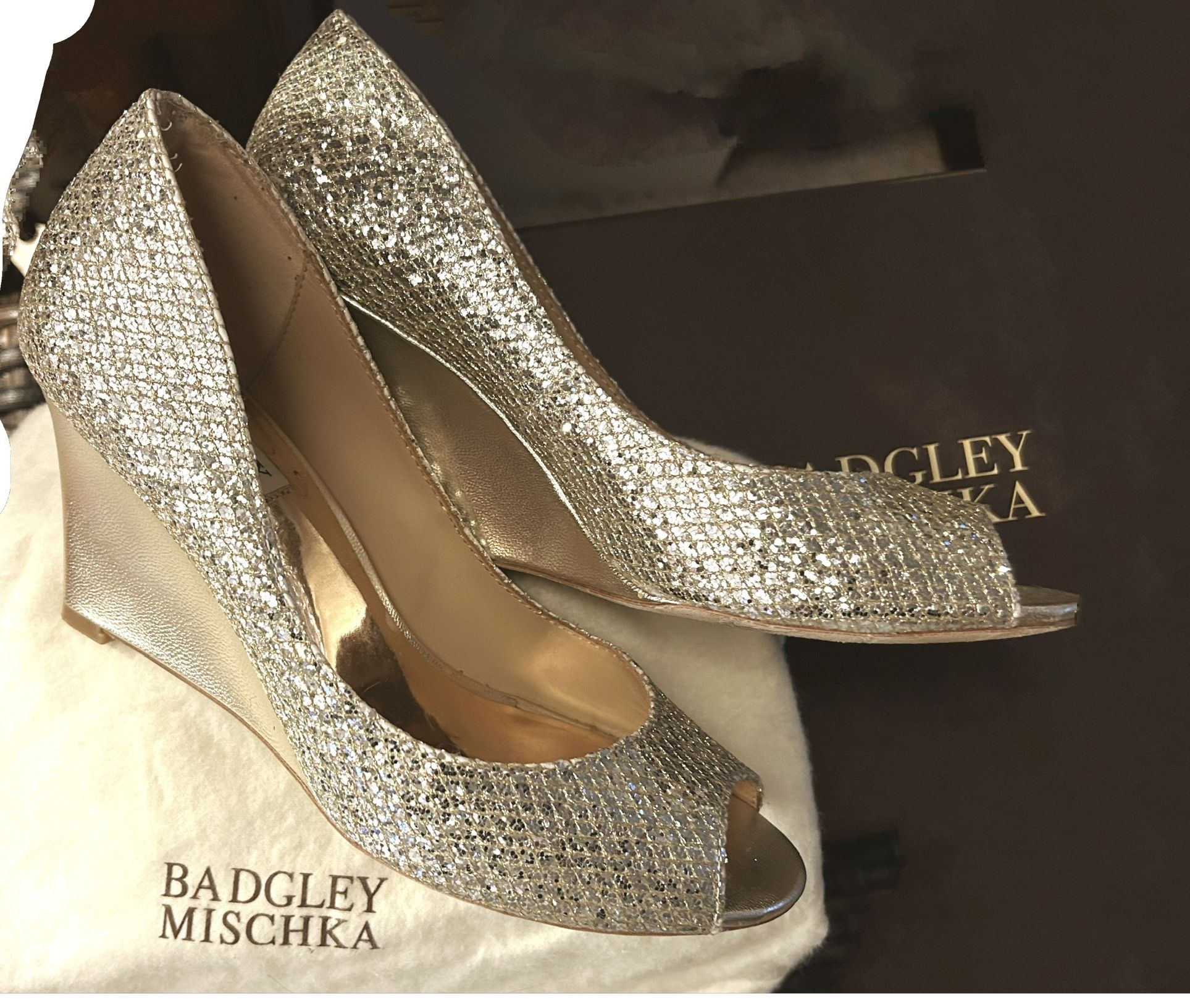 Badgley Mischka Gold Wedge Shoes