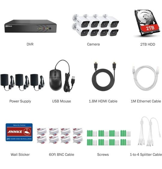 ANNKE 8 Channel 8 Camera Security System H.265+ DVR Recorder with 2TB HDD and 8X 5MP【5MP Super HD & 100 ft Night Vision】See enhanced 2K 5MP Super HD