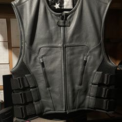 First Manufacturing Co Gray Leather SWAT-Style Motorcycle Riding Vest!