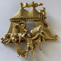 Circus Figurative Brooch Signed AJC Vintage Gold Tone
