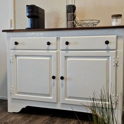 Refurbished White Kincaid Buffet Table With wood Accent top