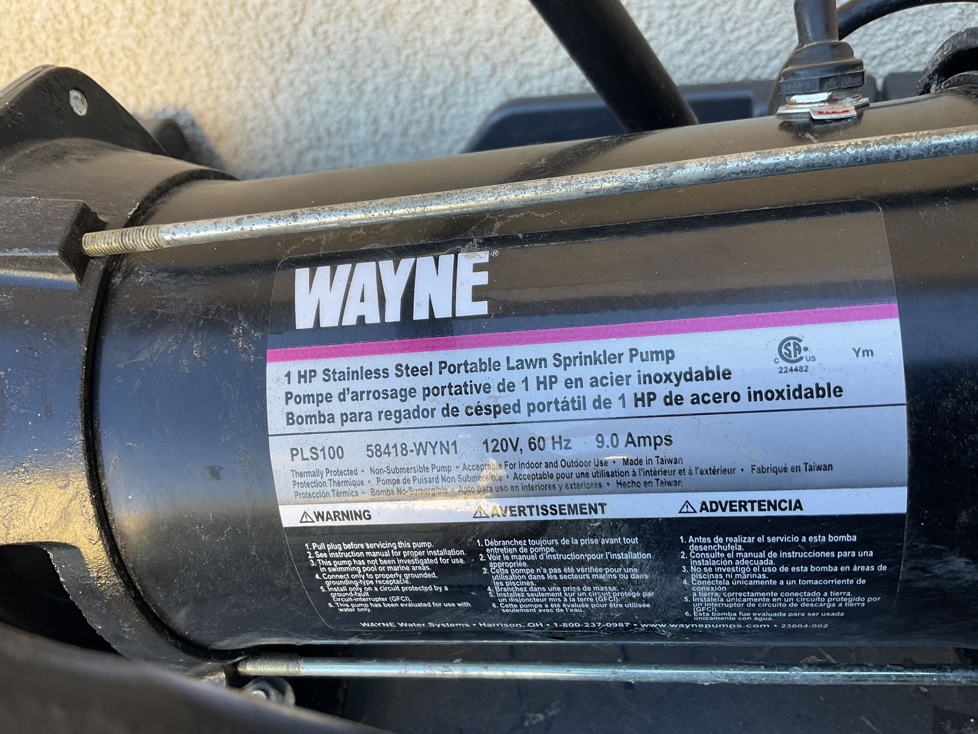 Wayne 1hp Stainless Steel Portable Lawn Sprinkler Pump