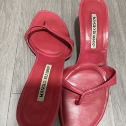 Authentic Pink Manolo Blahnik  7.5 Heel Sandals 