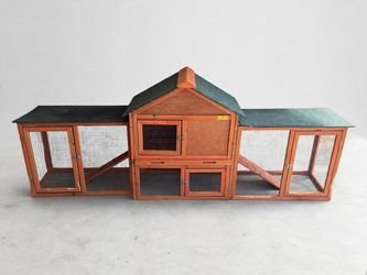 Large 90" Outdoor Wooden Rabbit Hutch - Triplex Bunny Mansion with Dual Runs & 2-Story House