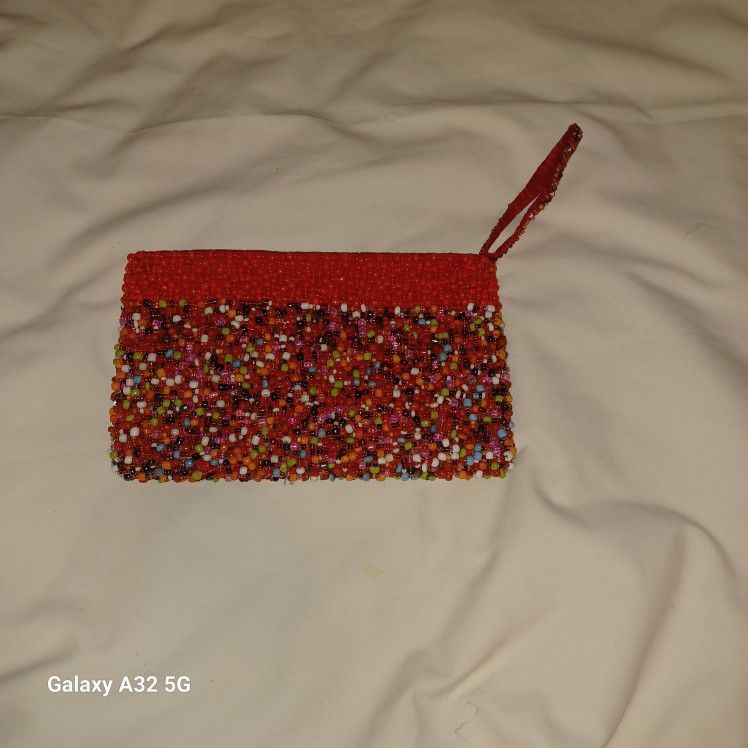 Hand Beaded Red/orange Clutch Evening Purse Handmadewristlet